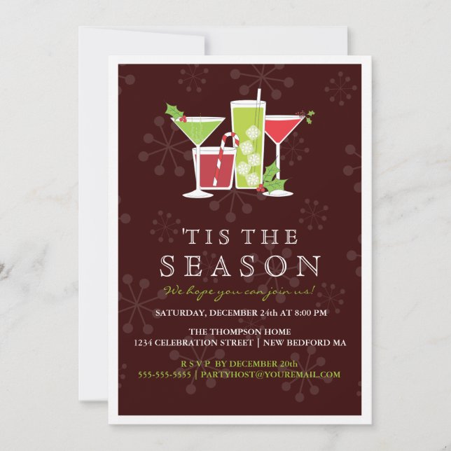 Invitación alegre del cóctel del navidad del acebo (Anverso)