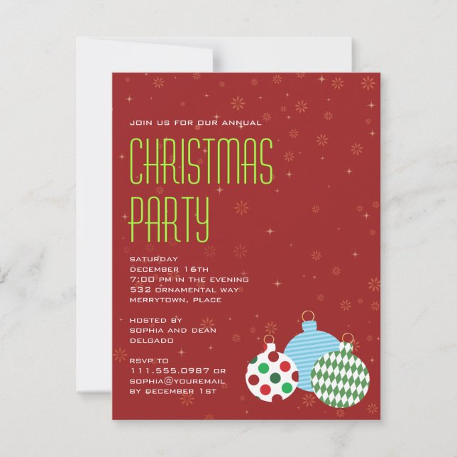 Invitación alegre del fiesta de los ornamentos (Anverso)