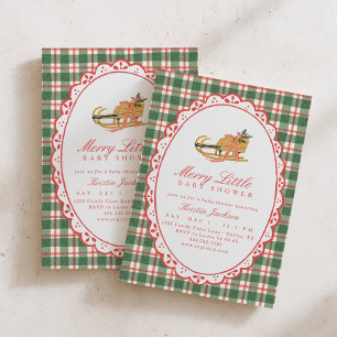 Invitación Alegre ducha de bebé pequeño verde y rojo Trineo d