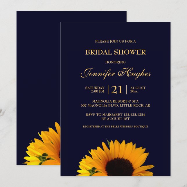 Invitación Alegre ducha de novia con girasol (Anverso / Reverso)