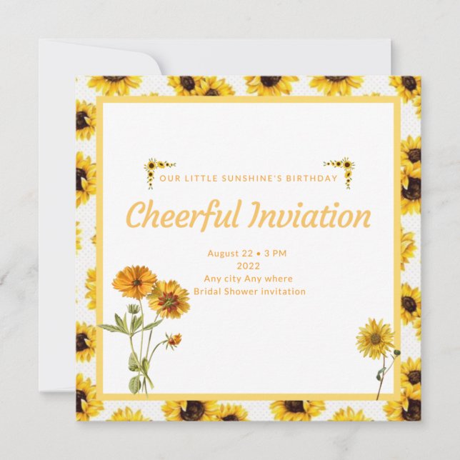 Invitación Alegre ducha de novia de girasol amarillo  (Anverso)
