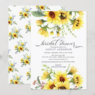 Invitación Alegre ducha de novia floral de girasol amarillo