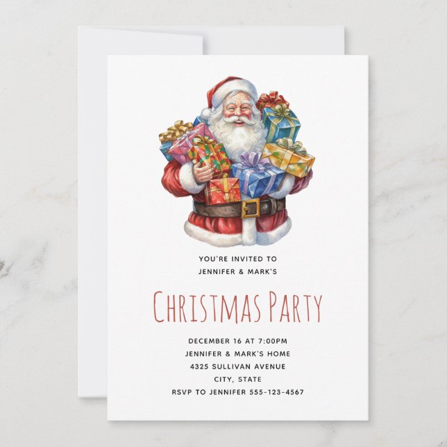 Invitación Alegre fiesta clásica de Papá Noel en Navidad (Anverso)