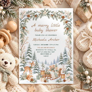 Invitación Alegre Fiesta de Bebé en el Bosque Invernal