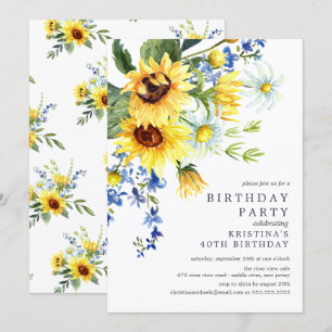 Invitación Alegre fiesta de cumpleaños de girasol amarillo