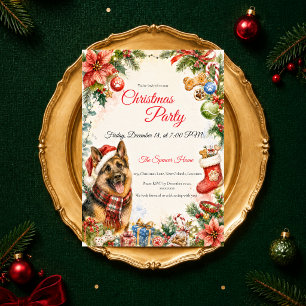 Invitación Alegre Fiesta de Navidad con Pastor Alemán