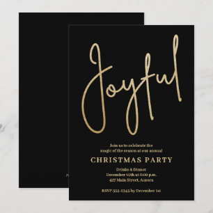 Invitación Alegre Fiesta de Navidad en Negro con Hoja de Oro 