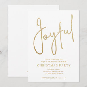 Invitación Alegre Fiesta de Navidad en Oro Falso sobre Blanco