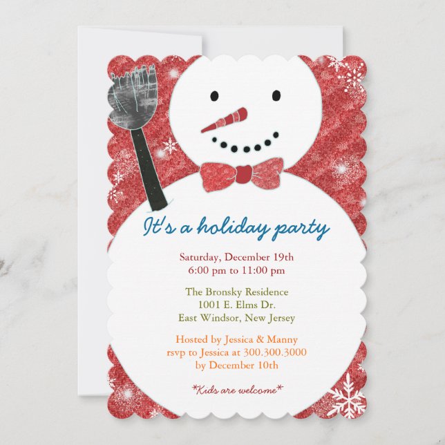Invitación Alegre fiesta navideña en Bow Tie Snowman (Anverso)