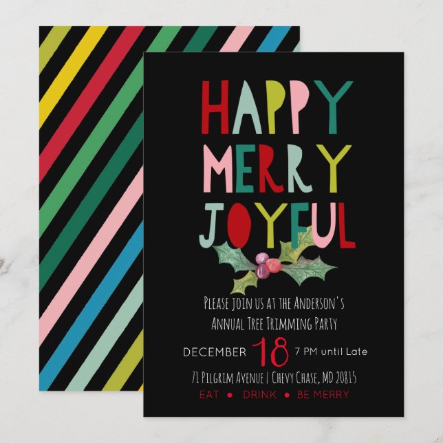 Invitación Alegre Fiesta Navideña Feliz (Anverso / Reverso)