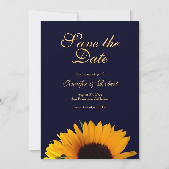 Invitación Alegre girasol salva la fecha azul de la marina (Anverso)