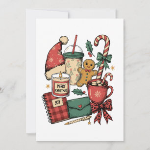 Invitación Alegre Navidad Cacao Caliente Pan de Jengibre Vela