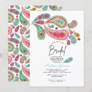 Invitación Alegre Paisley Pink & Turquoise Folk Floral