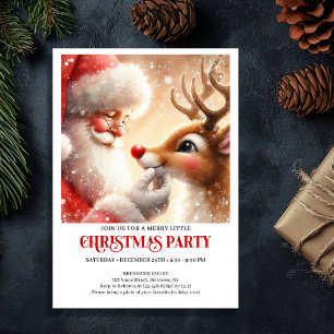 Invitación Alegre Papá Noel Rudolph Fiesta Navideña