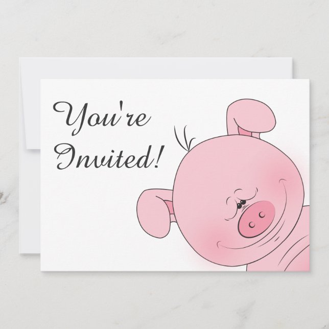 Invitación Alegre Personalizado de cerdo rosa (Anverso)