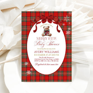 Invitación Alegre Plaid Rojo Pequeño Lazo Navidad