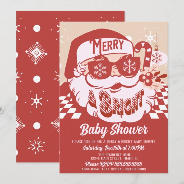 Invitación Alegre Retro Santa Navidad Baby Shower Rojo (Anverso / Reverso)