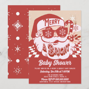 Invitación Alegre Retro Santa Navidad Baby Shower Rojo