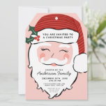 Invitación Alegre Santa Face | Rosa y Rojo | De Santa<br><div class="desc">Esta invitación a Navidades es perfecta para tu próxima fiesta de vacaciones y cuenta con una alegre cara de Santa sobre un fondo rosa con un texto que dice "Estás invitado a un fiesta Navidad" en letras negras en el gorra de Santa. Todos los detalles del fiesta están listados en...</div>