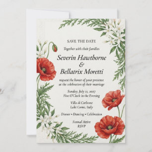 Invitación Alegre Save the Date Botánico de Amapola Roja y Ci