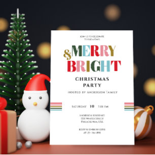 Invitación Alegre y Brillante Fiesta Blanca de Navidad Retro 