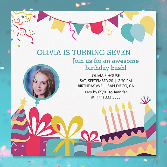 Invitación Alegre y colorida foto Personalizado fiesta de cum (Subido por el creador)