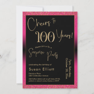 Invitación Alegres a 100 años sorpresivo cumpleaños, rosa