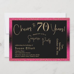 Invitación Alegres a 70 años sorpresivo cumpleaños, rosa prof