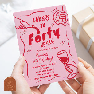 Invitación Alegres de época rosada y roja retro