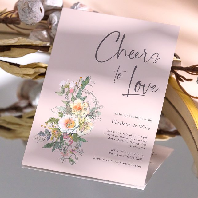 Invitación Alegres elegantes para amar la ducha de novias dej (Elegant Cheers to Love Hand Lettered Bridal Shower Invitation)