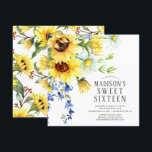 Invitación Alegres girasoles dulce fiesta de cumpleaños 16<br><div class="desc">Moderna invitación dulce de dieciséis con hermosos girasoles y ramo de margarita sobre un fondo blanco,  con una parte posterior coordinada para un toque extra especial.</div>
