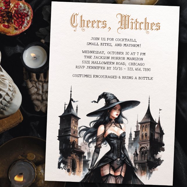 Invitación Alegres góticos delatan Chicas adultos Noche de Ha (Gothic Cheers Witches Adult Girls Night Halloween Invitation)