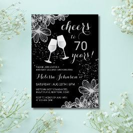 Invitación Alegres plateados de vino Floral Black Milestone C