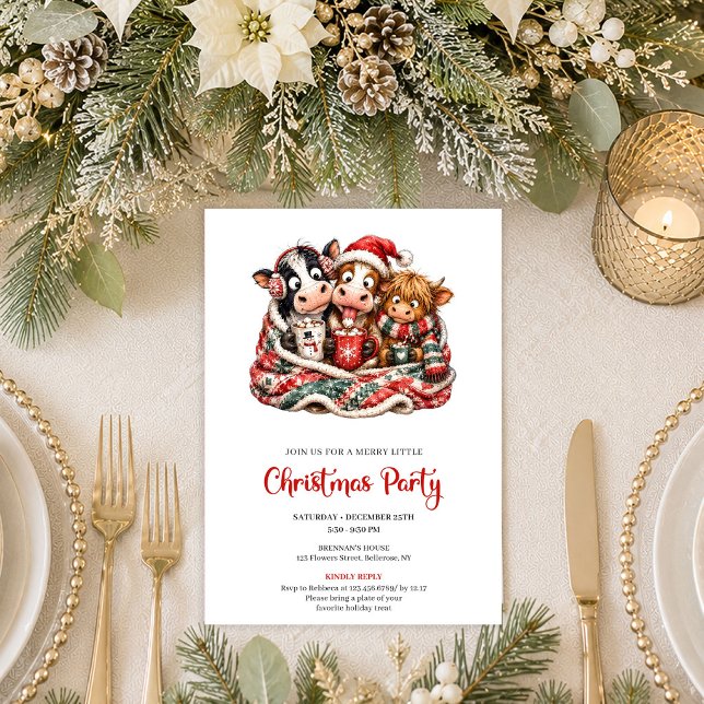 Invitación Alegres Vacas Divertidas Fiesta de Navidad Minimal (Joyful Quirky Cows Minimalist Christmas Party Invitation

)