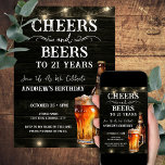 Invitación Alegres y cervezas 21ª luz de bar de cumpleaños In<br><div class="desc">Saludos y cervezas invitaciones de cumpleaños. Fácil de personalizar. Todo el texto es ajustable y fácil de cambiar para sus propias necesidades fiestas. Las cadenas iluminan elementos de fondo rústico. El Chalkboard divertido gira y florece. Mug de cerveza acuarela. Invitaciones para él. Diseño de cumpleaños BBQ Bar o patio trasero....</div>