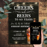 Invitación Alegres y cervezas 60.ª luz de bar de cumpleaños<br><div class="desc">Saludos y cervezas invitaciones de cumpleaños. Fácil de personalizar. Todo el texto es ajustable y fácil de cambiar para sus propias necesidades fiestas. Las cadenas iluminan elementos de fondo rústico. El Chalkboard divertido gira y florece. Mug de cerveza acuarela. Invitaciones para él. Diseño de cumpleaños BBQ Bar o patio trasero....</div>