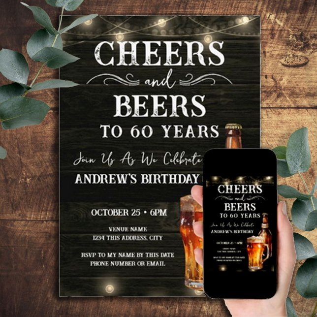 Invitación Alegres y cervezas 60.ª luz de bar de cumpleaños (Subido por el creador)