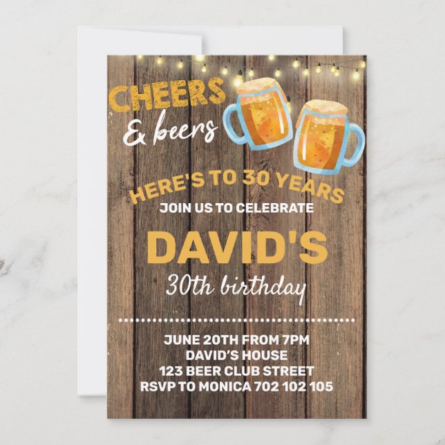 Invitación Alegres y cervezas Adultos Fiesta hombre sorpresa  (Anverso)