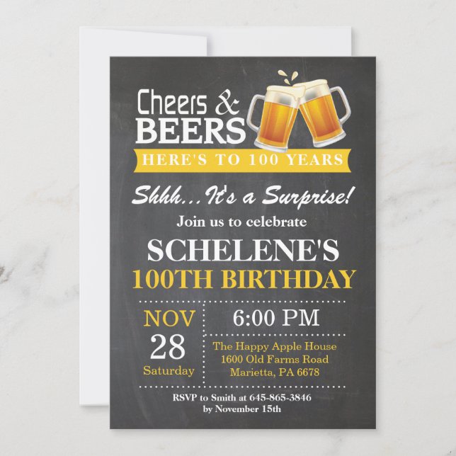 Invitación Alegres y cervezas sorpresa 100 cumpleaños (Anverso)