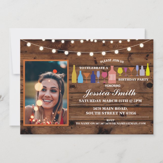 Invitación Alegría A Los Años Cualquier Bebida De Bar De Cump (Anverso)