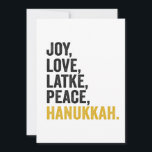 Invitación Alegría Amor Latkes Paz Hanukkah Divertido Judío<br><div class="desc">divertido, judio, latke, regalo, cumpleaños, chanukah, judio, fiesta, menorá</div>