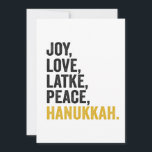 Invitación Alegría Amor Latkes Paz Hanukkah Divertido Judío<br><div class="desc">divertido, judio, latke, regalo, cumpleaños, chanukah, judio, fiesta, menorá</div>