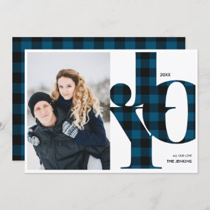 Invitación Alegría   Blue Buffalo Plaid Photo Holiday