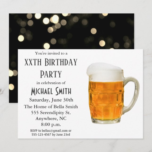 Invitación Alegría de cerveza de cumpleaños moderna (Anverso / Reverso)