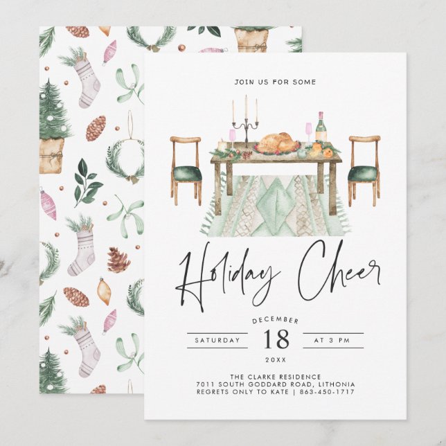 Invitación Alegría de fiesta | Navidades Fiesta de cena (Anverso / Reverso)