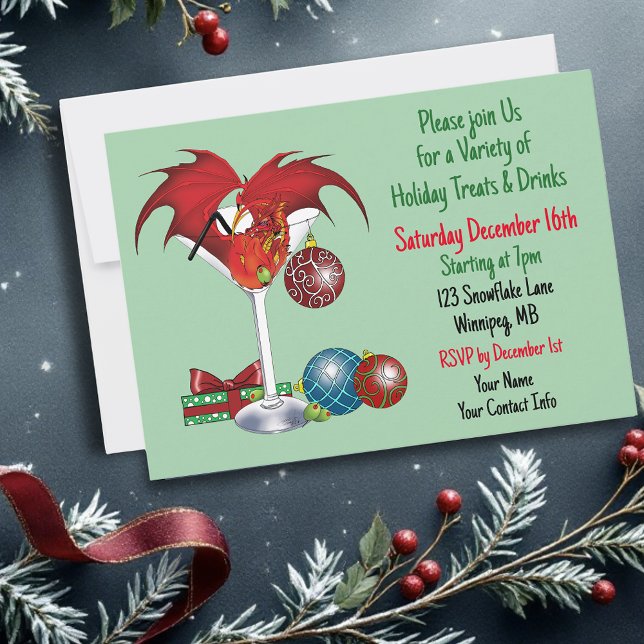 Invitación Alegría de la Fiesta de Navidad Cóctel Dragón Rojo (Subido por el creador)