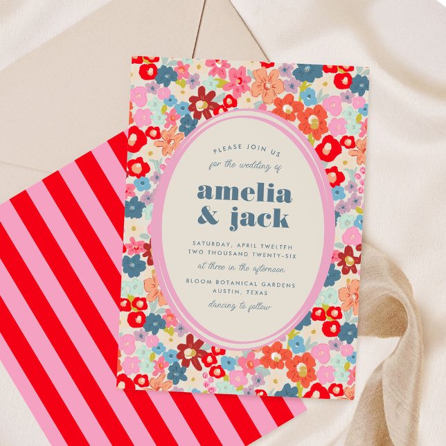 Invitación Alegría floreciente Negrita Brillante Boda Jardín  (Blooming Joy Bold Bright Floral Garden Wedding Invitation)