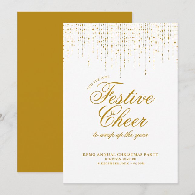Invitación Alegría Navideña Dorada Fiesta de Navidad (Anverso / Reverso)