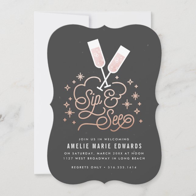 Invitación Alegría rosa a la pequeña vista y ver la invitació (Anverso)