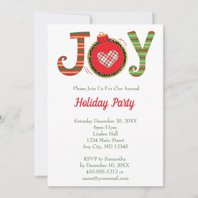 Invitación Alegría Verde Rojo Fiesta de Navidad (Anverso)
